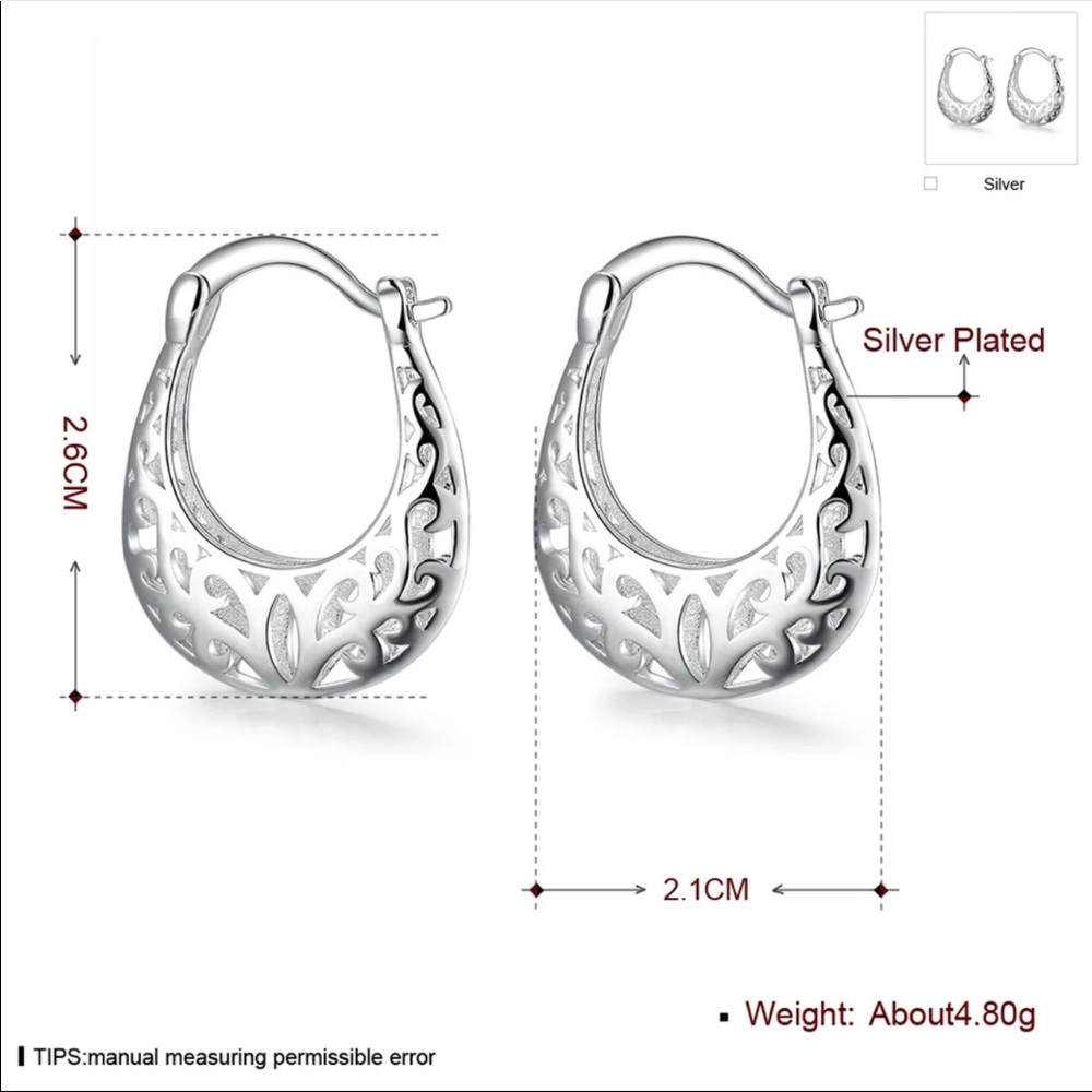 Silver Plated Popular Carved Earrings New - Picture 6 of 6